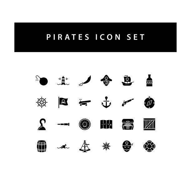 海盗图标设置与黑色象形文字风格图片下载