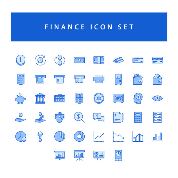 商业和财务图标设置与填充大纲图片下载