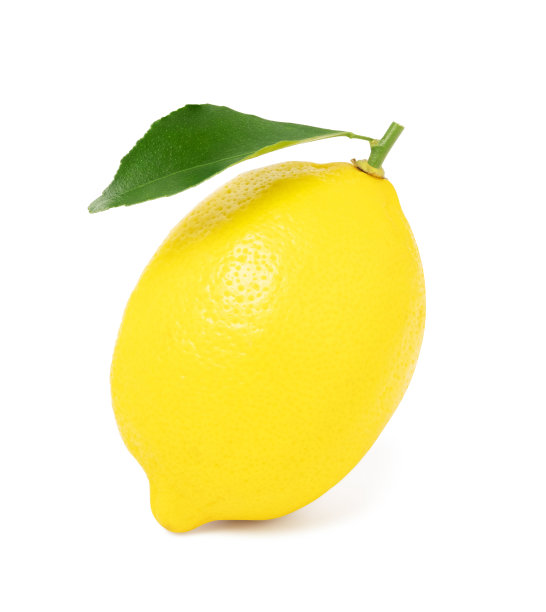 新鲜柠檬果实，绿叶孤立在白色背景上图片下载