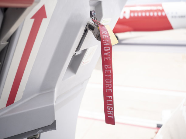 在停机坪的门控制杆上有红色“起飞前拆卸”标志。图片下载