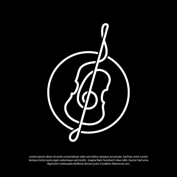 抽象的大提琴标志具有极简的线条艺术风格图片下载