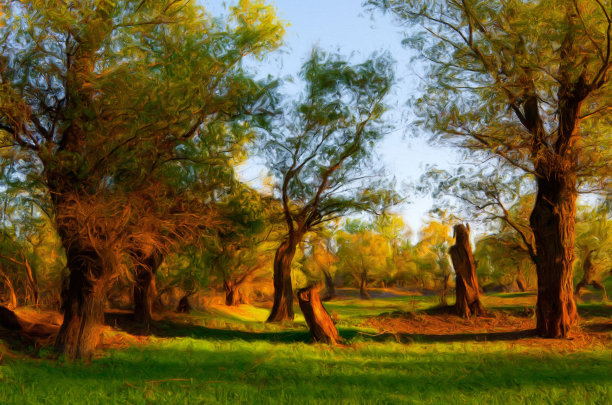 石油山水画图片下载