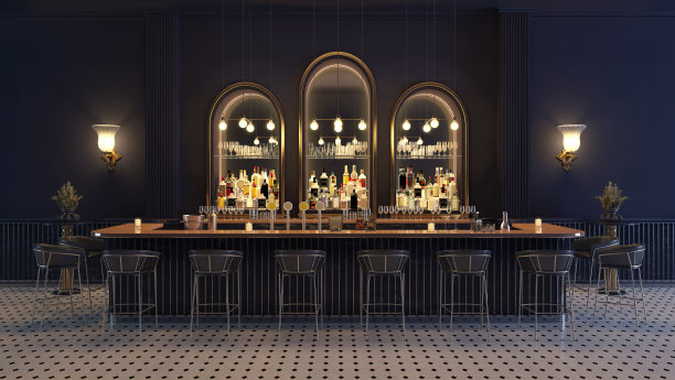 吧台和椅子。三维渲染图片下载