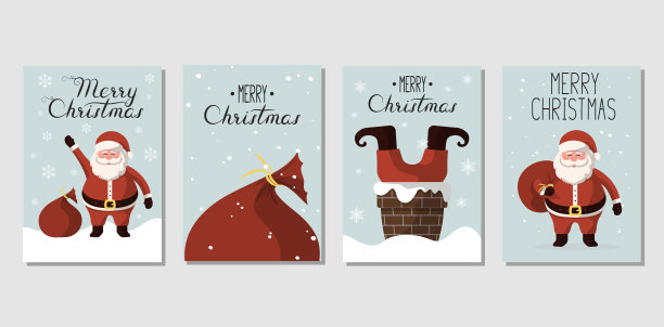 圣诞贺卡模板有圣诞老人、圣诞礼品袋和刻字。矢量孤立的圣诞节横幅。假期背景noel邀请。图片下载
