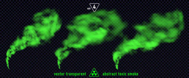 绿色烟雾集4隔离在透明背景上。神奇的雾云、化学有毒气体、蒸汽波、逼真的绿色难闻气味。现实的例子。向量EPS10图片下载