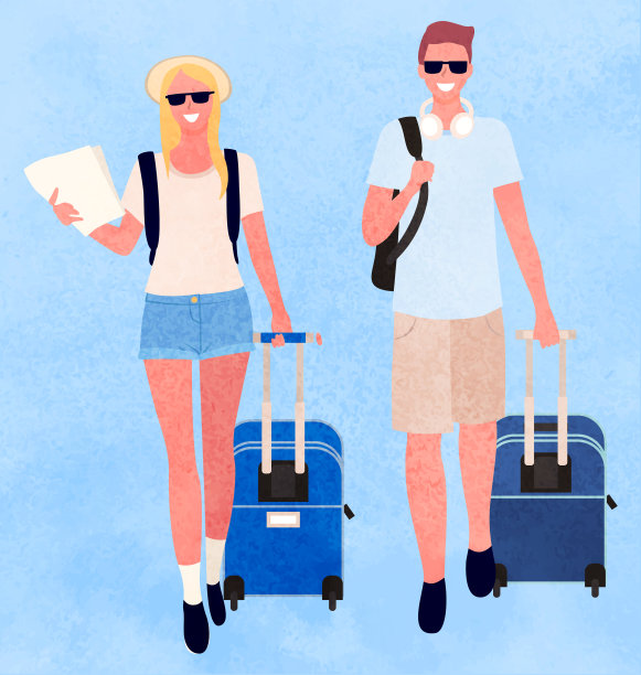 旅行的男人和女人情侣与行李图片下载