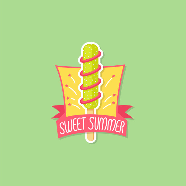 夏季贴纸或标签与冰棒和文字平面矢量插图孤立。图片下载