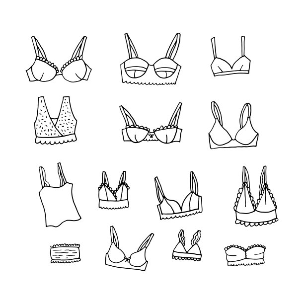 手绘内衣套装。时尚女性矢量图标插图。性感蕾丝女人内衣象征收藏。图片下载