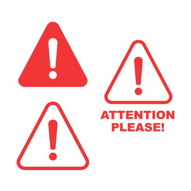 请注意佩戴徽章或横幅。危险信号的设计。谨慎错误图标图片下载