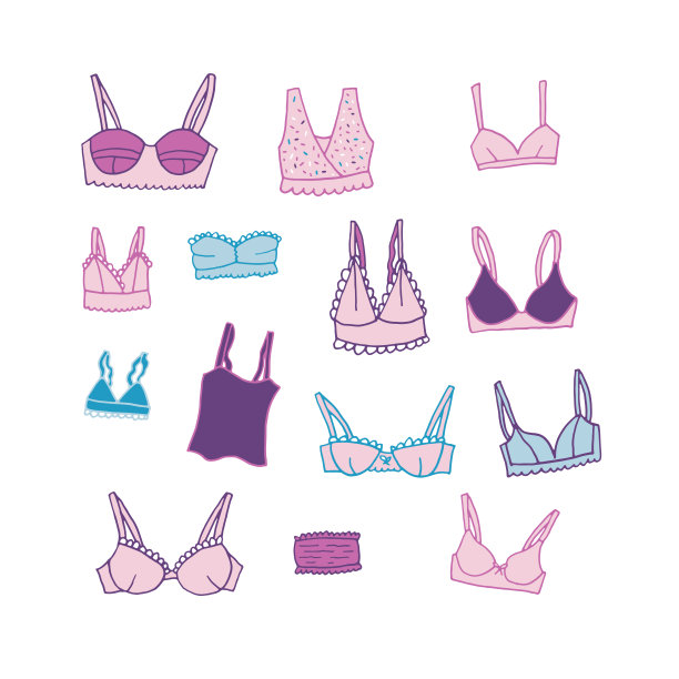 手绘内衣套装。时尚女性矢量图标插图。性感蕾丝女人内衣符号集合。图片下载