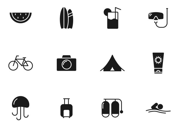 夏季剪影向量图标孤立在白色。夏季图标设置为网页，移动应用程序，UI设计和打印图片下载