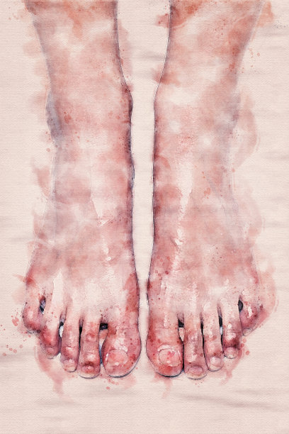 用水彩画表现的足画。图片下载