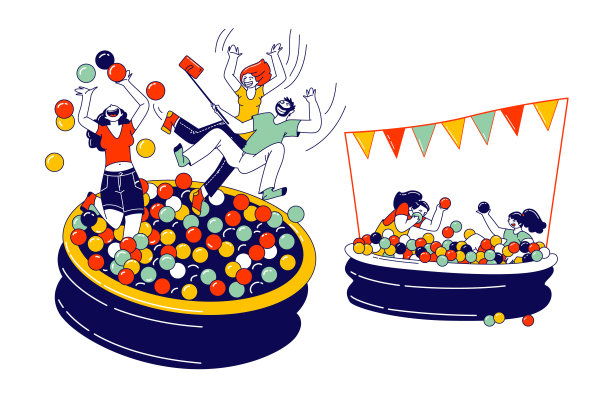快乐的孩子和成人角色玩球池。娱乐公园娱乐，生日或事件庆祝，乐趣图片下载
