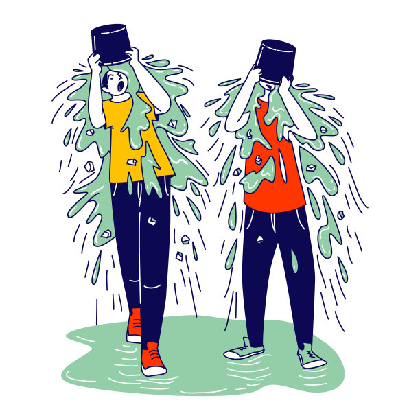 年轻人发脾气，把冰水桶倒在头上，在户外淋湿，支持病毒式网络挑战图片下载