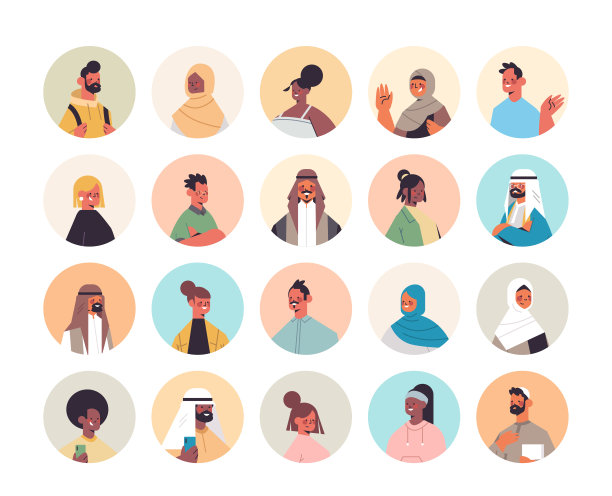 设置混合种族的人头像男性女性肖像收集男性女性卡通人物图片下载