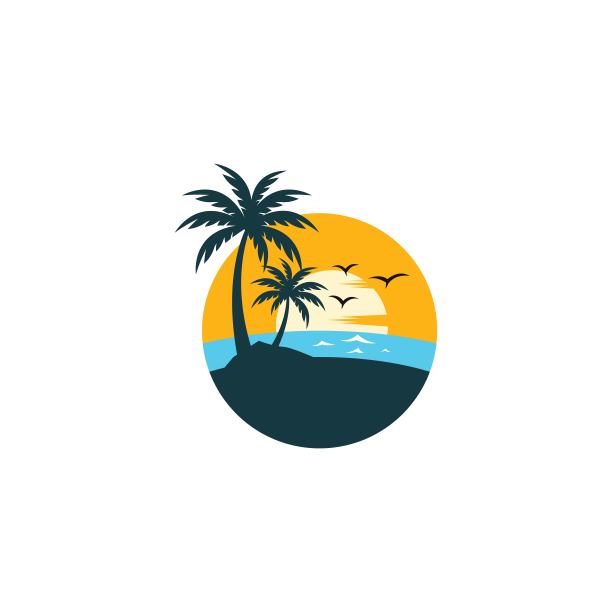 日落海滩标志矢量图标插图图片下载