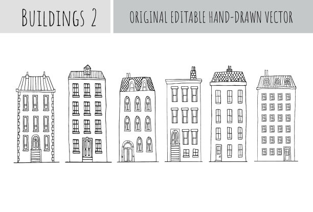 城市建筑-手绘矢量图图片下载
