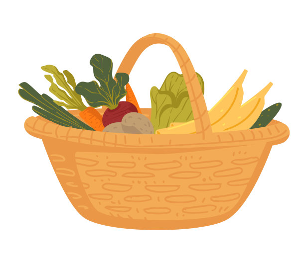 市场食品柳条篮，农用蔬菜和图片下载