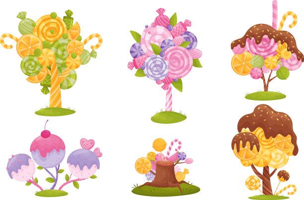 卡通糖果树孤立在白色图片下载