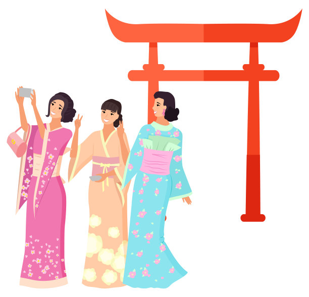 日本地标，拍摄艺伎，鸟居向量图片下载