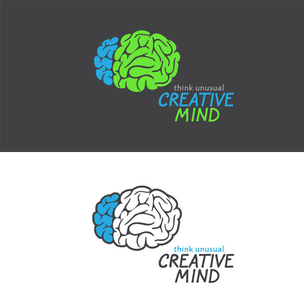 黑白背景上的大脑标志图片下载