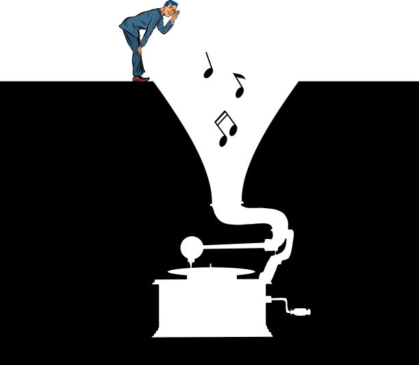 音乐一个男人听老式的乙烯基留声机图片下载