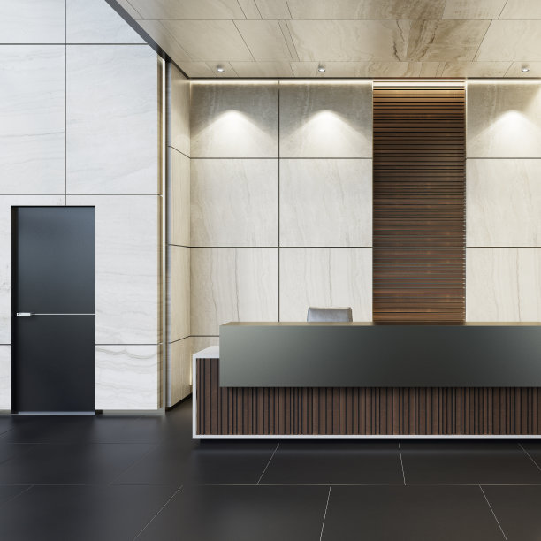 带大理石瓷砖的豪华开放式接待台内饰图片下载