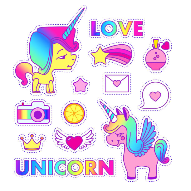独角兽贴纸集可爱儿童收藏用图片下载