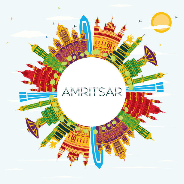 印度阿姆利则城市天际线与彩色建筑图片下载