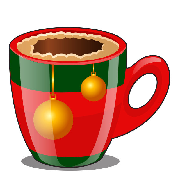圣诞装饰瓷杯里的咖啡图片下载