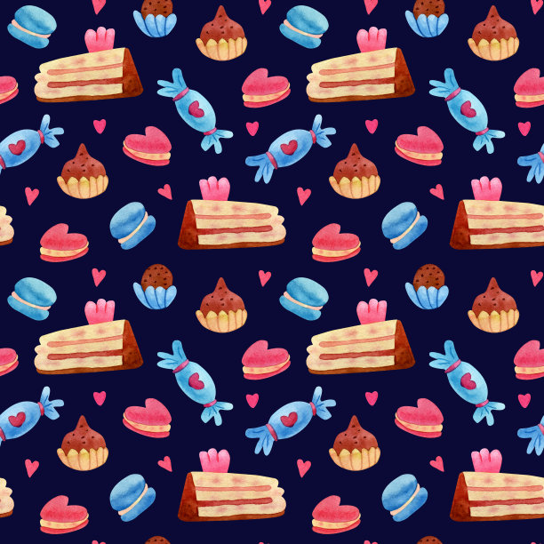 水彩无缝图案与糖果。图片下载