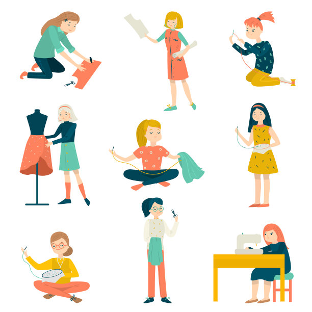 让妇女和女孩缝纫图片下载