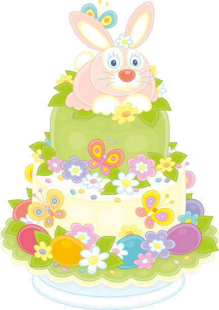 花哨的复活节蛋糕和一个有趣的兔子图片下载