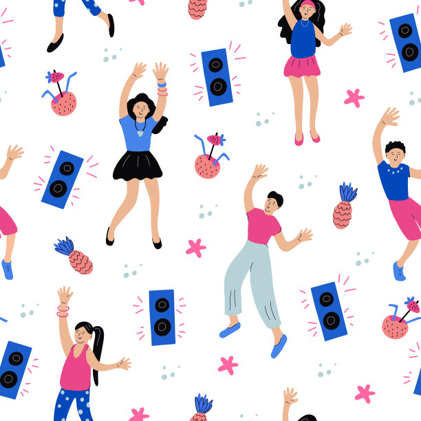 无缝图案与欢乐的跳舞的人。图片下载