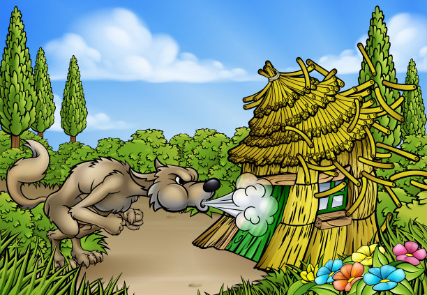 大坏狼三只小猪吹倒了房子图片下载