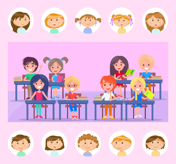 同学与教室，学生与书本向量图片下载