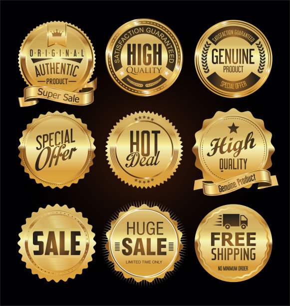 超级销售黄金复古徽章和标签收集图片下载