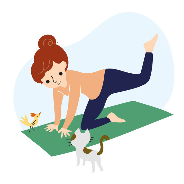 女孩在和她的猫做瑜伽图片下载