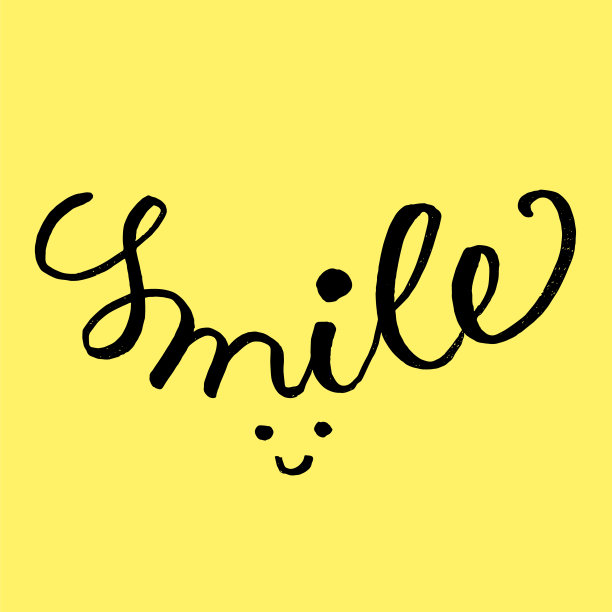 微笑黑手字母黄色背景矢量图形元素卡装饰图片下载
