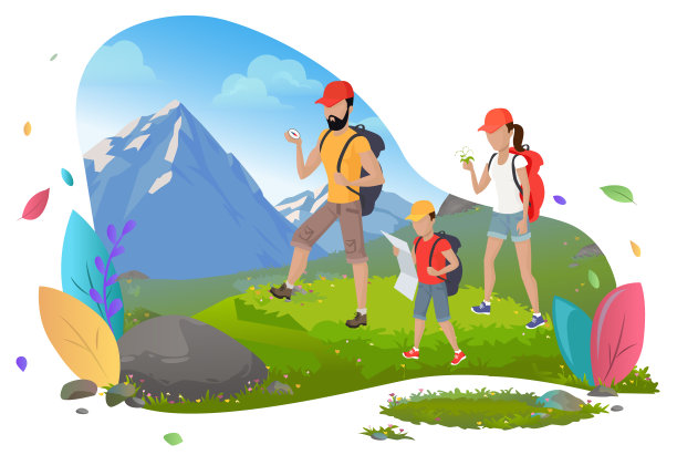 家庭徒步旅行，山地旅游，户外活动图片下载