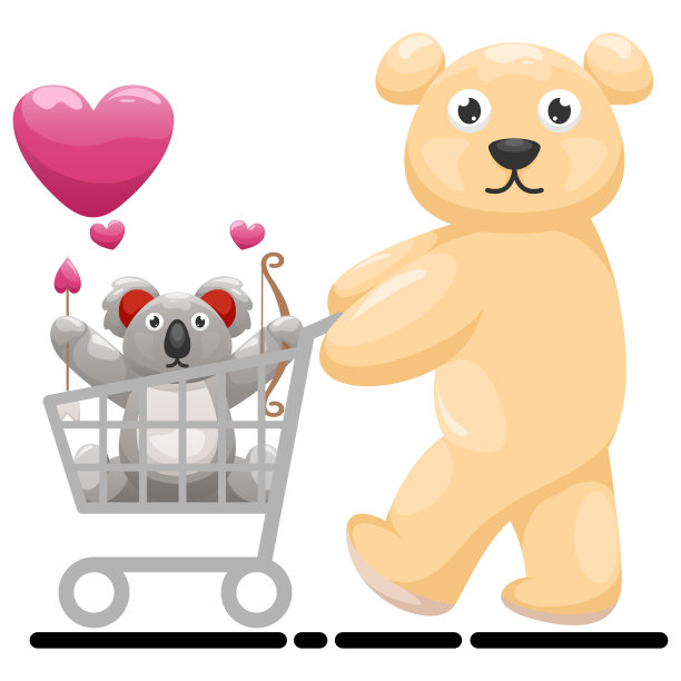 可爱的小熊和考拉与购物车和爱图片下载