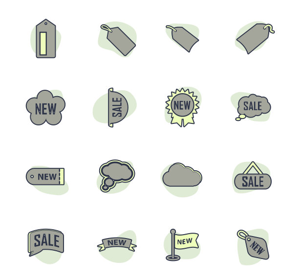 新的贴纸和标签设置图标图片下载