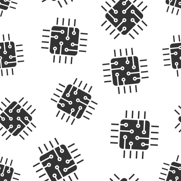 计算机中央处理器图标在平面风格。电路板矢量插图上的白色孤立背景。主板芯片无缝模式经营理念。图片下载