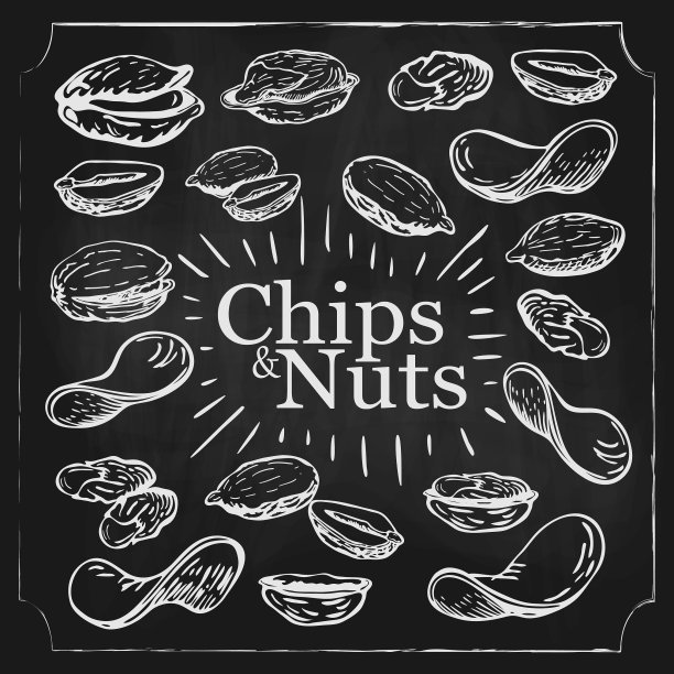 粉笔画坚果和炸薯片收集图片下载