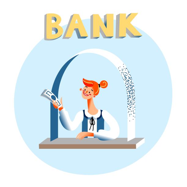 女收银员拿着钱，现金部门窗口图片下载