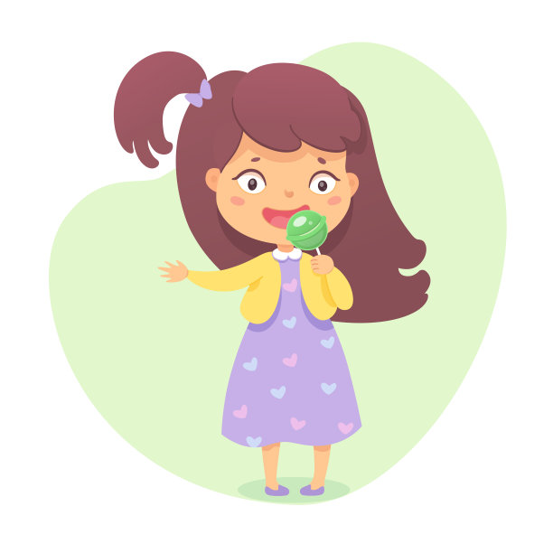 快乐的小女孩吃了圆圆的棒棒糖图片下载