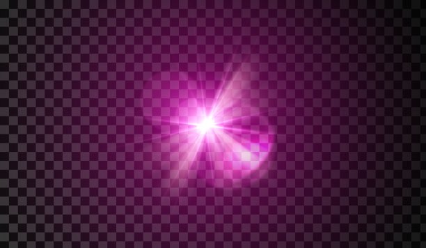镜头光晕。发光效果。粉红色闪光和眩光对象。透明背景上的孤立矢量插图。图片下载