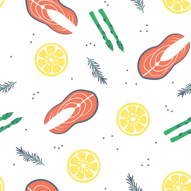 三文鱼牛排无缝模式孤立在白色图片下载