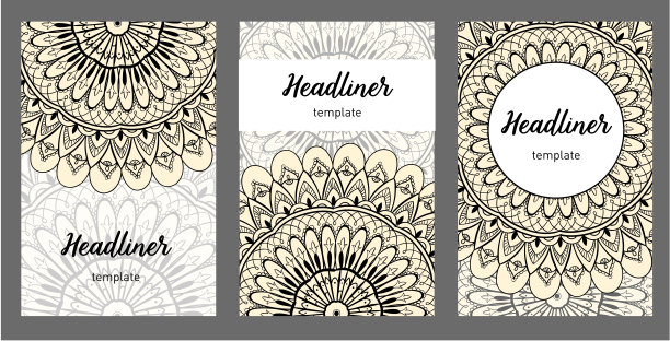 套老斋月传单页装饰插图概念。复古艺术传统，伊斯兰，阿拉伯，印度，杂志，元素。装饰复古贺卡或邀请布局设计图片下载