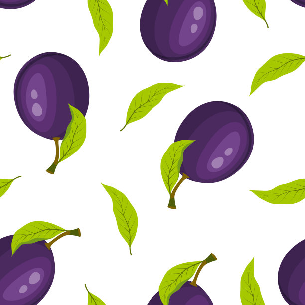 无缝隙花纹，成熟的李子孤立在白色上图片下载